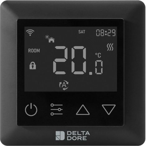 Thermostat de chauffage connecté Tybox Zigbee noir – Programmation hebdomadaire – Compatible box Delta Dore – 6151060 (1/2)