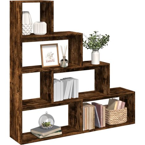 Room Divider Bookcase 4-Tier Smoked Oak 143.5x29x143.5 cm Engineered Wood vidaXL (1/5)