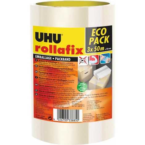Rollafix - Ruban Adhésif Transparent - Emballage, Packaging - Adhérence Elevée - Sans Solvants - Se Déchire à la Main - Lot de 3 Rubans de 50 m x 50 mm (1/5)