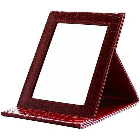 Reisespiegel aus Leder, Taschenspiegel, Kompaktspiegel (rotes Krokodilleder)