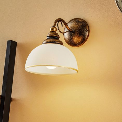 [NEUWERTIG] B-Ware Casale Wandleuchte Wandlampe Glas Metall Altmessing Dimmbar E27 Led Leuchte