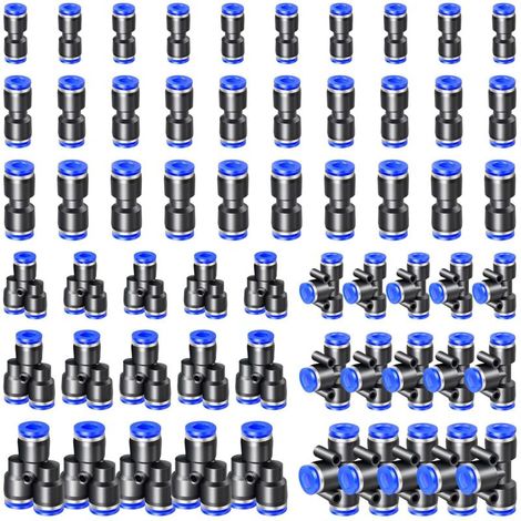 60 Pièces Raccord Pneumatique, Connecteur Pneumatique en Plastique, Raccord Rapide Air Comprimé, Connexions Rapides pour Conduites D'air (4mm/6mm/8mm, Y+T+I Type Combo) (1/5)