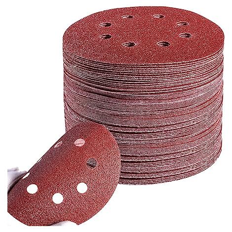 MSBD Jeu de disques abrasifs 125 mm │ 100 feuilles de papier abrasif rond 8 trous │ 20x grain P40/P60/P80/P120/P240 │ Jeu de disques abrasifs pour ponceuses orbitales pour bois peinture métallisée (1/5)
