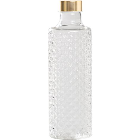 Isolano Bottiglia in Vetro Borosilicato Soffiato con Decorazione a Effetto Diamantato e Tappi Intercambiabili Oro e Argento Trasparente Artigianale