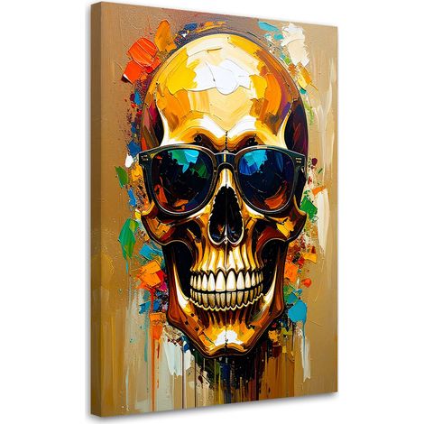Modern Wandbild Bunter Totenkopf mit Brille 60x90 cm