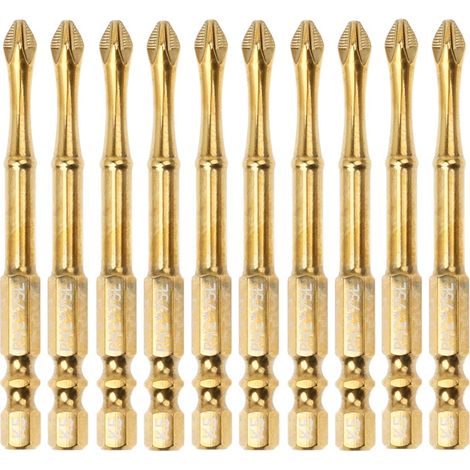 3 Zoll Titanbeschichteter PH2 Anti-Rutsch-Magnetschraubendreher-Bitsatz Nr. 2 Kreuzschlitz-Bits TS2 Schlagschrauber-Bits, 3 Zoll L