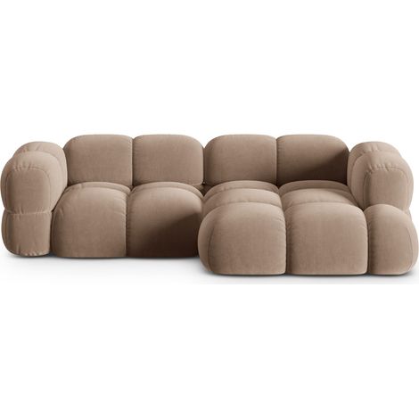 Canapé d'angle droit 3 places en velours beige foncé (1/5)
