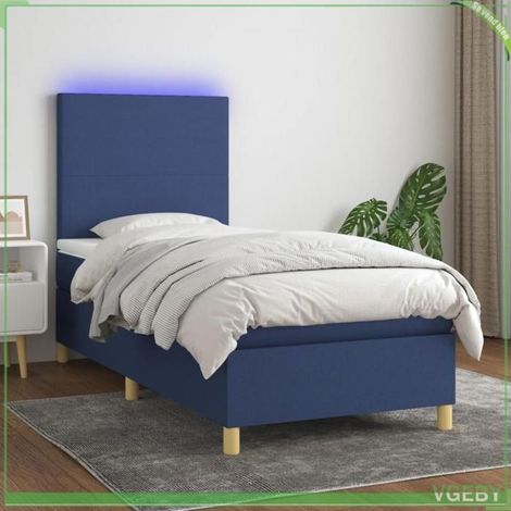 Sommier tapissier avec matelas et LED - 3135235 - Bleu - 80x200 cm - Tête de lit réglable & bande LED IP65 (1/5)