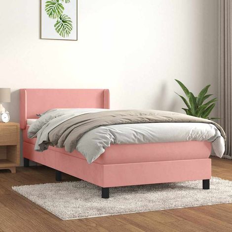 Cama box spring con colchón terciopelo rosa 80x200 cm (1/5)