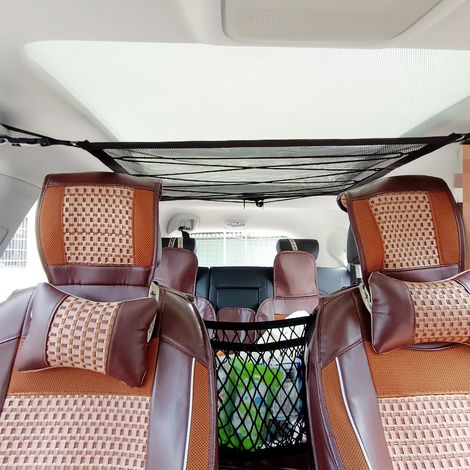 Filet de toit voiture double couche, sac suspendu plafonnier en polyester, accessoire intérieur à cordon coulissant, 80x54cm (1/3)
