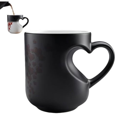 Tazza da caffè magica a forma di cuore che cambia colore - Personalizzabile - Cambia colore - Con manico a forma di cuore - Regalo romantico che cambia colore - Regalo (1/5)