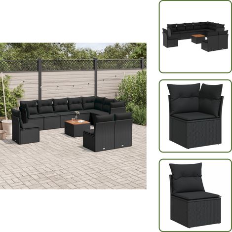 The Living Store 11-tlg. Garten-Sofagarnitur mit Kissen Schwarz Poly Rattan - Gartenmöbel Set - Esszimmergarnitur Outdoor - Lounge Möbel - Rattan Gartenset - Balkonmöbel (1/5)