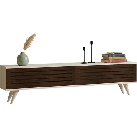 Mobile Porta tv Trepuzzi, 2 Ante, Apertura a Ribalta, 2 Vani, 160x25x40h cm Marrone Noce