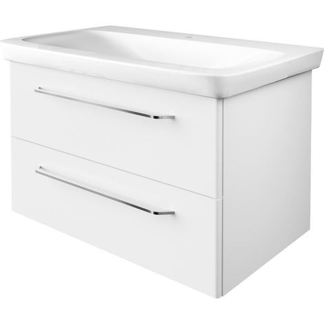 Fackelmann MILANO Badmöbel Set 2 Teile – Waschtisch mit Unterschrank fürs Badezimmer – Waschbeckenunterschrank mit Schubladen in Weiß – Badschrank hängend – 90 cm breit"-"08424 (1/3)