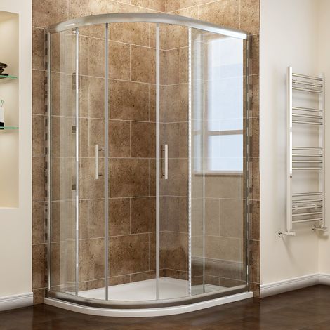 ELEGANT 6mm Safety Tempered Glass Left Quadrant Shower Cabin Walk in Sliding Wet Room 1000 x 800 mm with Tray and Waste Trap (1/5)
