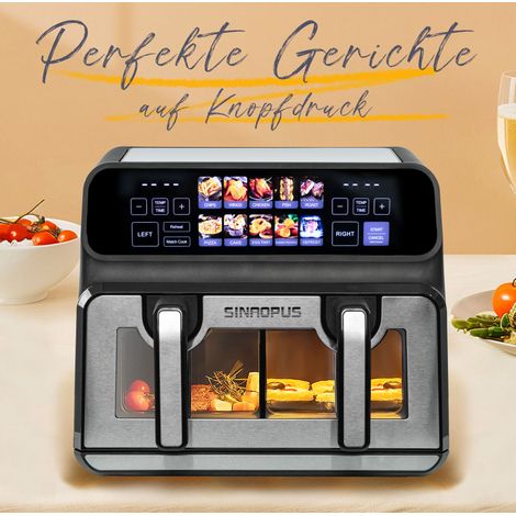 Airfryer double chambre 9 L 2200 W noir, modulable avec fenêtre et LED pour cuisine FloraGrace (1/5)