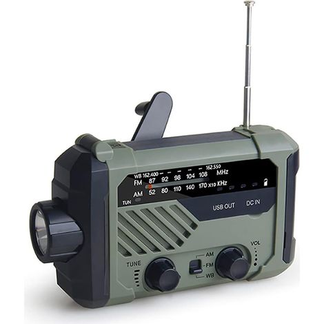 Radio d'urgence XLN-290WB AM/FM NOAA, énergie solaire, manivelle, sirène, LED, chargeur USB (1/5)
