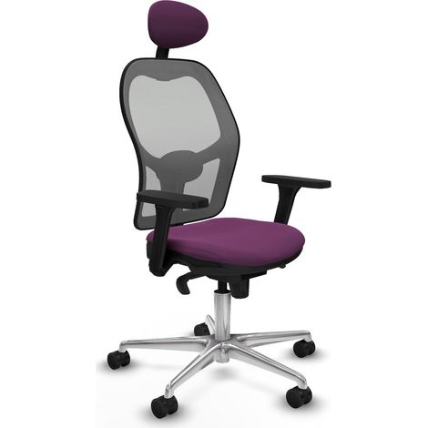 Jorquera sincro malla gris similpiel morado brazos 3D base aluminio cabecero fijo ruedas 65mm nailon (1/5)