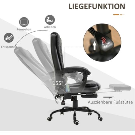 Chaise design de bureau ergonomique vinsetto avec 7 points de massage, hauteur réglable, (1/5)