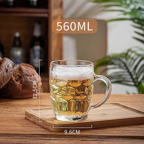 Verre à bière classique 560 ml chope anse motif gaufré