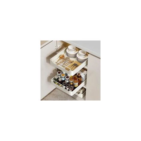 Tiroir Coulissant Cuisine, Organiseur D'armoire Extractible, Tiroirs Coulissants Extensible,Tiroir Coulissant Pour Placard de Cuisine ne Nécessitant ni Perçage ni Clous,M(43 25 7cm) (1/5)