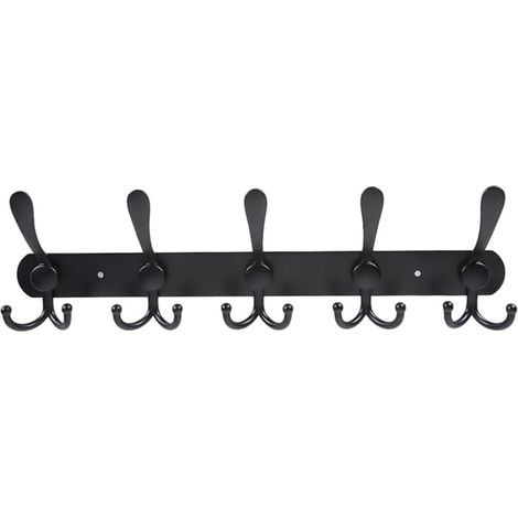 (Schwarz) Wandgarderobe - 5 verschiedene Haken, robuste Garderobe aus Edelstahl für Kleidung, Handtücher, Handtaschen, Bademäntel, Badezimmereingangsbereich