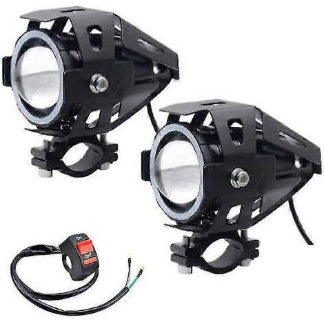 Phare avant de moto à LED Angel Eye, feu auxiliaire de conduite, mini feux antibrouillard U7, accessoires pour moto, quad et scooter - 2 pièces bleues (1/4)