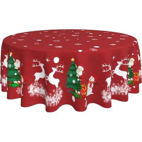 Nappe de Noël ronde 60 pouces Bonhomme de neige Sapin de Noël Polyester Lavable en machine pour fêtes intérieures Patio Cuisine d'hiver (1/4)