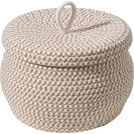 Panier décoratif rond avec couvercle en corde de coton, boîte de rangement tressée pour maison