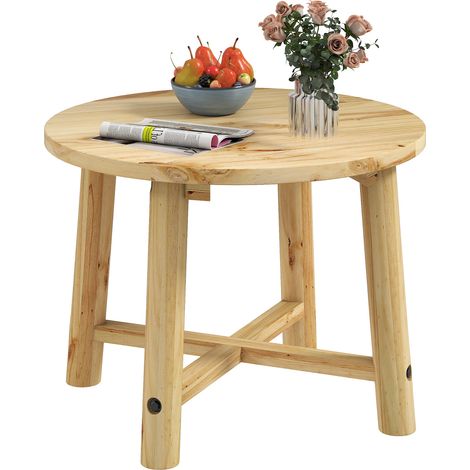COSTWAY Outdoor Side Table Patio End Table with Solid Wood Structure-Natural (1/5)