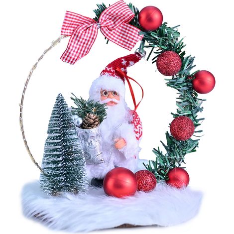 (XM-0036-Ornement de couronne de Père Noël 007) Décoration créative de couronne de Père Noël, base en bois, anneau en fer, ornement de Père Noël, décoration de Noël (1/2)