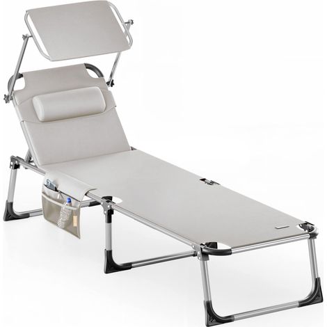 Casaria – Transat pliable avec pare-soleil réglable – Chaise longue de jardin 210x61 cm – Aluminium et toile PVC – Capacité jusqu'à 180 kg (1/5)