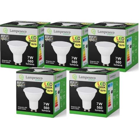 Lampesecoenergie – Lot de 5 ampoules LED GU10 7W dimmables 3 niveaux – Blanc chaud 3000K – 560 lumens – Angle de diffusion 120° - 3-step