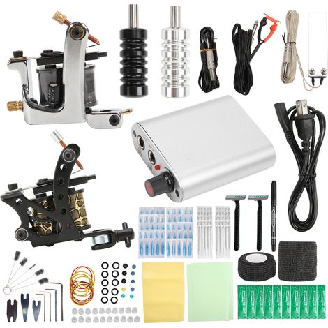 Machine à tatouer double bobinage, bloc d'alimentation mini 90-265V (prise US), kit complet liner et shader pour débutants (1/5)