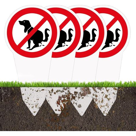 Señal de advertencia para perros de 4 piezas, 15 x 30 cm, señal de prohibición de excrementos de perro, señales enchufables, señales blancas de primera calidad, para jardín y parque. (1/5)
