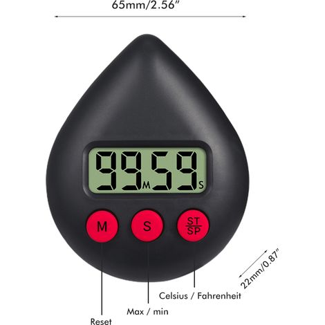 Minuteur de salle de bain portable en forme de goutte d'eau, numérique, simple d'utilisation, pour douche, cuisine et cuisine. (1/5)