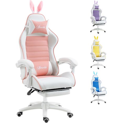 Vinsetto Racing Gaming Chair, Reclining PU Leather Computer Chair with Removable Rabbit Ears, Footrest, Headrest and Lumber Support, Pink