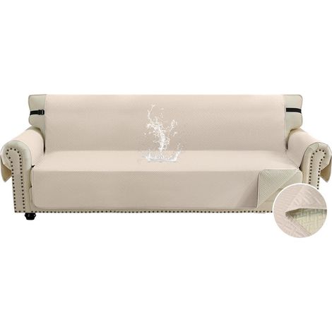 Sofabezug 4 Sitzer wasserdicht, rutschfest, mit Seitentaschen, beige (1/5)