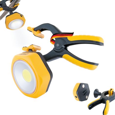 Lampe de travail lampe à pince projecteur LED chantier atelier 360° pivotant fixable jaune noir (1/5)