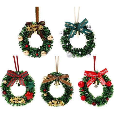 Lot de 5 mini guirlandes de Noël - Guirlande de clochette artificielle - Couronne de Noël miniature - Décoration de Noël pour maison de poupée - Décoration de jardin (1/5)