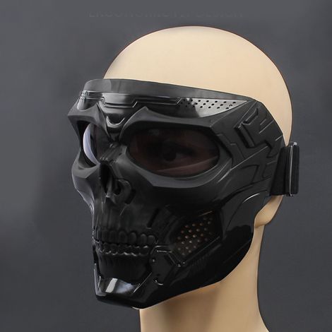 Masque de protection moto crâne avec visière fumée, lunettes ajustables pour VTT et motocross. (1/5)