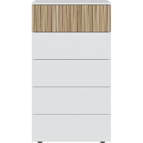 Hochkommode 61x40x109 cm mit 5 Schubladen weiß Artik und natur – Edera (1/5)