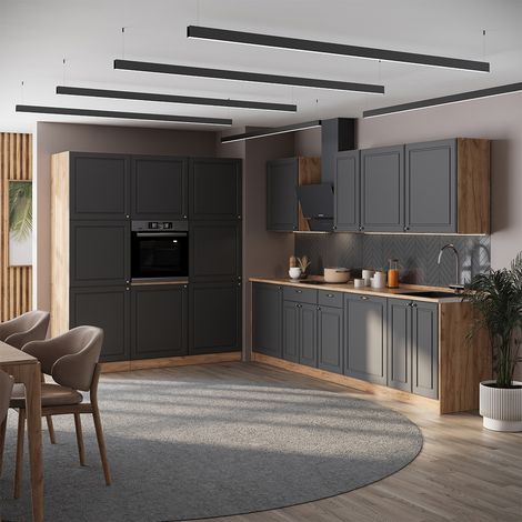 Mueble de cocina Fame-Line, Antracita-Oro Landhaus/Roble dorado, 460 cm, ET Roble, Vicco (1/5)