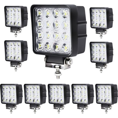 EINFEBEN 10X 48W Projecteur Phare de Travail 12V 24V LED Carré LED Moto Spot Feux Additionnels Offroad Lampe (1/4)