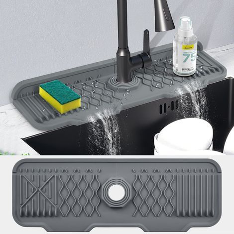 Protector antisalpicaduras para fregaderos de cocina, alfombrilla de silicona para grifos de cocina, diseño en ángulo de 5° para un mejor drenaje, plegable a 90°, adecuado para (1/5)