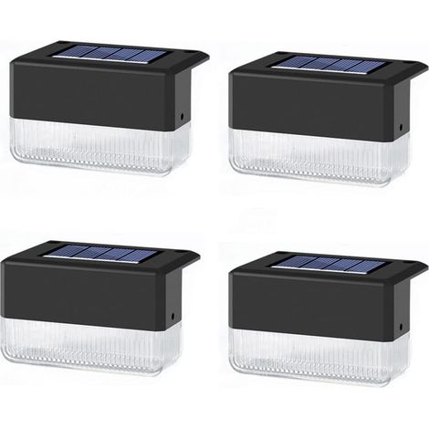 Confezione da 4 luci solari da recinzione a LED, luci da parete per esterni IP65 impermeabili, luce calda, per giardino, garage, vialetto, batteria al litio con sensore. (1/5)