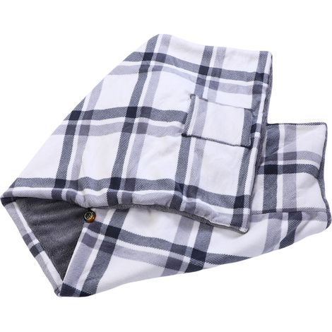 Châle chauffant USB 160 x 60 cm, doux et hypoallergénique, 3 niveaux de chaleur, plaid chauffant portable pour la maison, le camping et les activités de plein air, gris et blanc à carreaux (1/5)