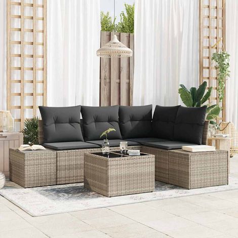 Set comedor de jardín 7 pzas con cojines ratán sintético beige vidaXL (1/5)