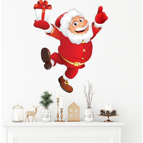 Sticker Noël le joyeux Père Noël - Autocollants stickers adhésifs noël - décoration fêtes - 80x60cm (1/4)