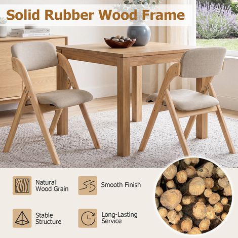 Lot de 2 chaises de salle à manger beiges en bois massif avec coussin, accoudoirs et dossier ergonomique pliantes pour cuisine (1/5)